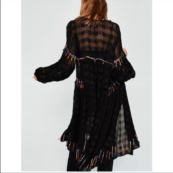 Zara Artsy Embroidered Button Front Kimono Duster - Picture 5 of 16